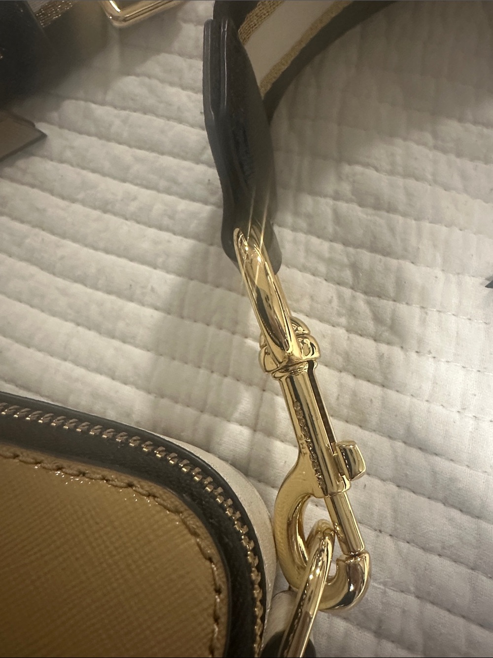 Marc Jacobs Gold Saffiano Camera Crossbody with Striped Strap - Picture 2 of 11